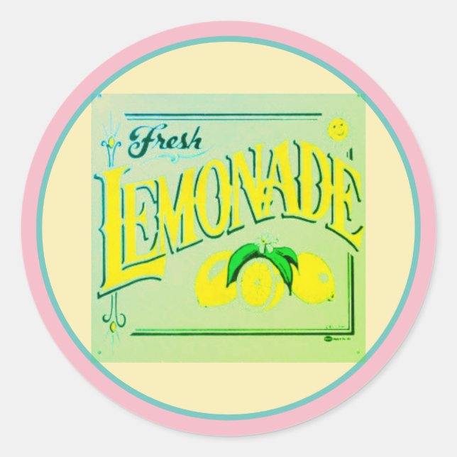 Pegatina Redonda Fruto de limón rosa vintage (Anverso)