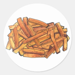 Pegatina Redonda Fry Fry Fries Fried Fried Fried Papas fritas Comid