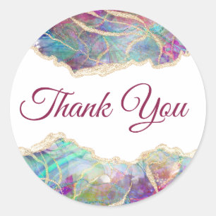 Pegatina Redonda Fuchsia Aquamarine Opal Gracias