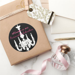 Pegatina Redonda Fuchsia Candelabros de Vintage rosa pegatinas de b