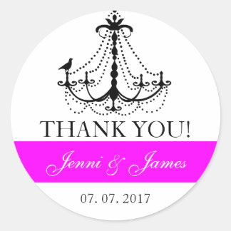 Pegatina Redonda Fuchsia Cute Chandelier Wedding Favor de ti