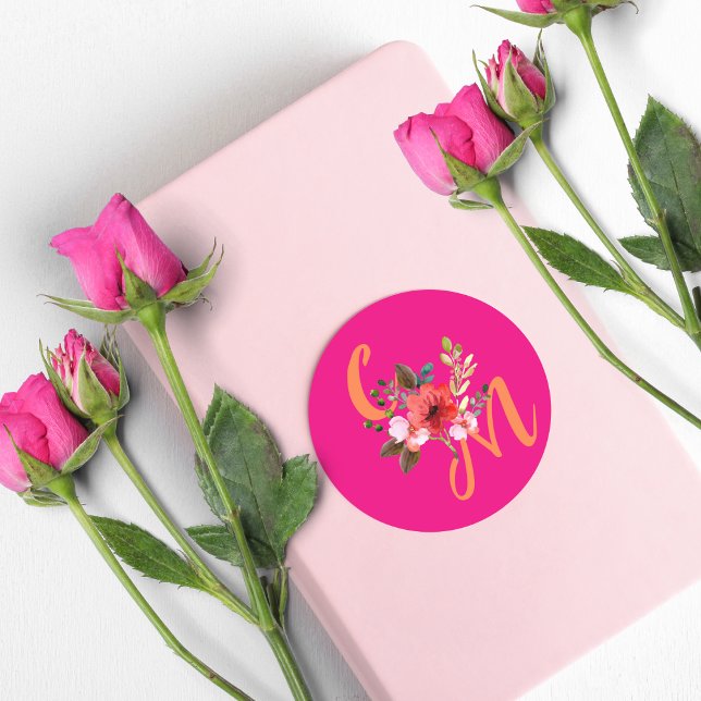 Pegatina Redonda Fuchsia Naranja rosa morado brillante y audaz flor (Subido por el creador)