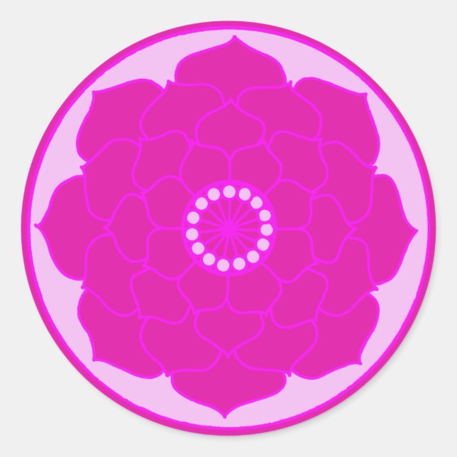 Pegatina Redonda Fuchsia Pink Lotus Mandala (Anverso)