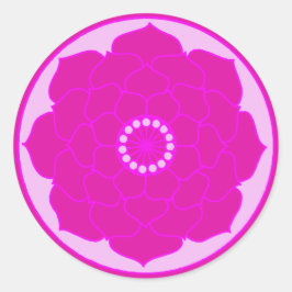 Pegatina Redonda Fuchsia Pink Lotus Mandala