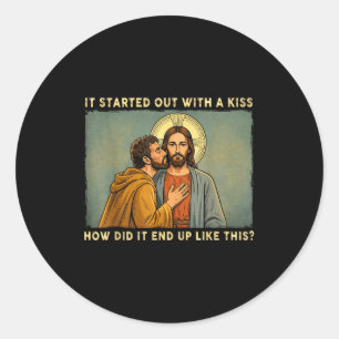 Pegatina Redonda Fue solo un beso jesus & judas meme divertido