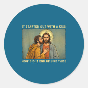 Pegatina Redonda Fue solo un beso jesus &amp; judas meme divertido