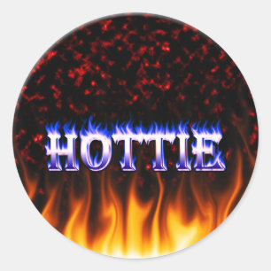 Pegatina Redonda Fuego de Hottie y mármol del rojo de las llamas