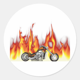 Pegatina Redonda Fuego de la motocicleta