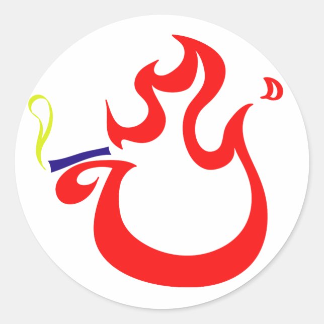 Pegatina Redonda Fuego que fuma (Anverso)