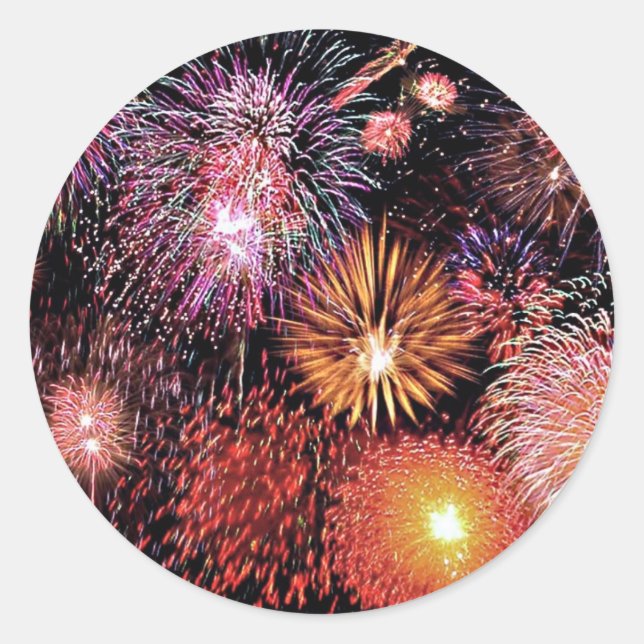 Pegatina Redonda ¡Fuegos artificiales! (Anverso)