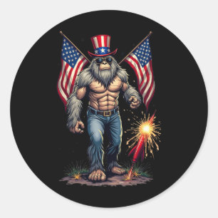 Pegatina Redonda Fuegos Artificiales Bigfoot 4 De Julio Sasquatch B