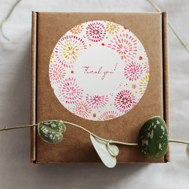 Pegatina Redonda Fuegos artificiales de acuarela en amarillo y nara