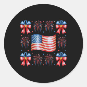 Pegatina Redonda Fuegos artificiales De Bandera De Estados Unidos S