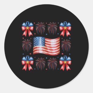 Pegatina Redonda Fuegos artificiales De Bandera De Estados Unidos S