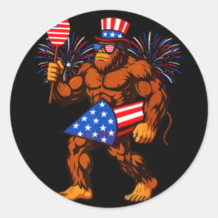 Pegatina Redonda Fuegos artificiales de Bigfoot bandera americana B