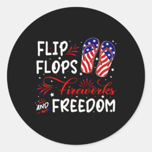 Pegatina Redonda Fuegos Artificiales De Flip Flops Y Camisa De Libe