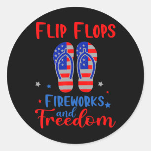 Pegatina Redonda Fuegos artificiales De Flip Flops Y Libertad Bande