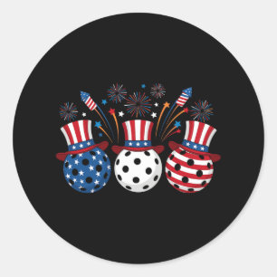Pegatina Redonda Fuegos Artificiales Divertidos Pickleball Bandera 