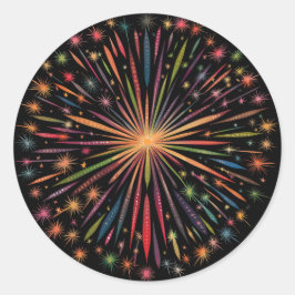 Pegatina Redonda Fuegos artificiales Mandala - Arcoiris en fondo ne