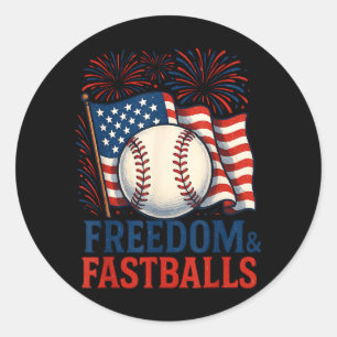 Pegatina Redonda Fuegos Artificiales Patrióticos Béisbol 4 de Julio