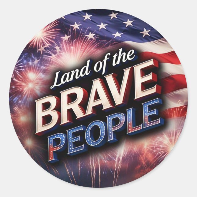 Pegatina Redonda Fuegos artificiales por la "tierra de los valiente (Anverso)