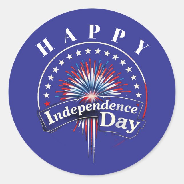 Pegatina Redonda Fuegos artificiales y estrellas del "Día de la Ind (Anverso)