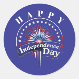 Pegatina Redonda Fuegos artificiales y estrellas del "Día de la Ind