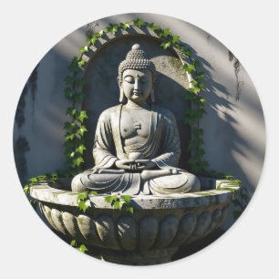 Pegatina Redonda Fuente de Buda Serene Tranquil