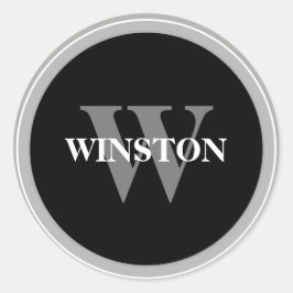 Pegatina Redonda Fuente Serif clásica en negro y blanco Monogram
