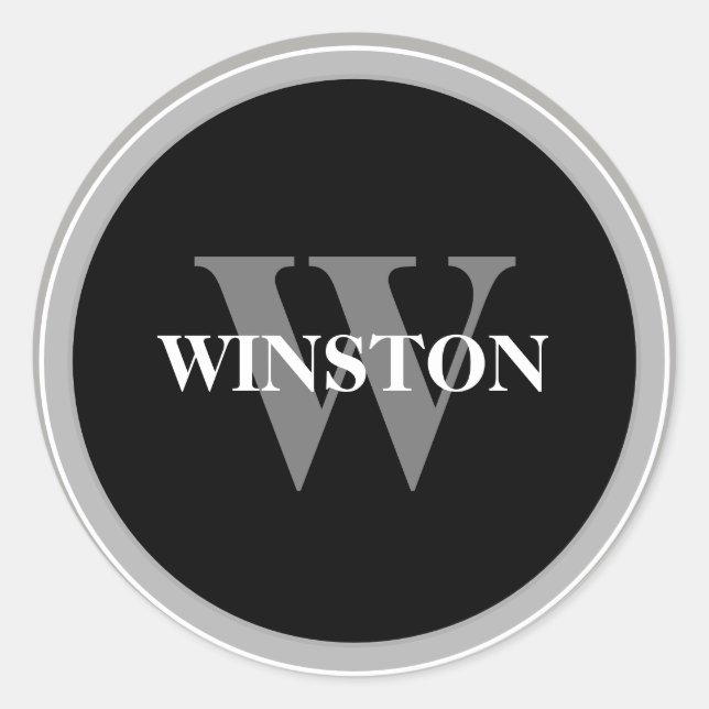 Pegatina Redonda Fuente Serif clásica en negro y blanco Monogram (Anverso)