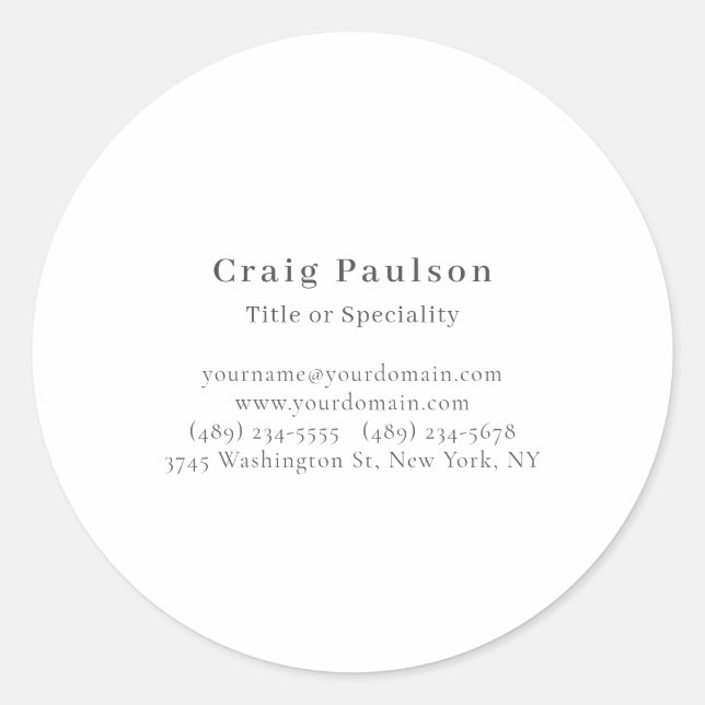 Pegatina Redonda Fuente Serif Simple Profesional Plano  (Anverso)