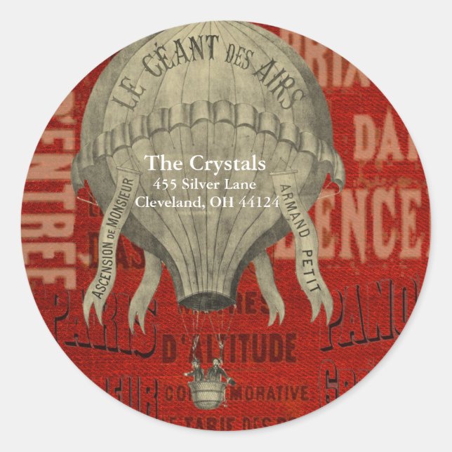 Pegatina Redonda Fuentes gráficas de Steampunk Hot Air Ballon Ride (Anverso)