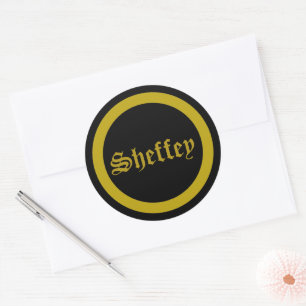 Pegatina Redonda Fuentes Sheffey - Monograma Clásico Ro Negro y Oro