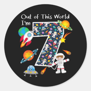 Pegatina Redonda Fuera de este mundo, tengo 7 años en el espacio ex