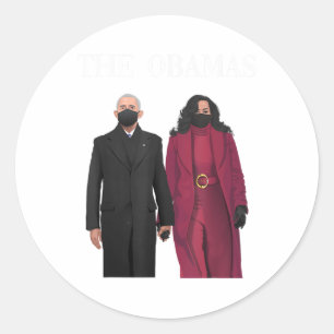 Pegatina Redonda Fuera De Temporada Feminismo Michelle Y Barack Oba