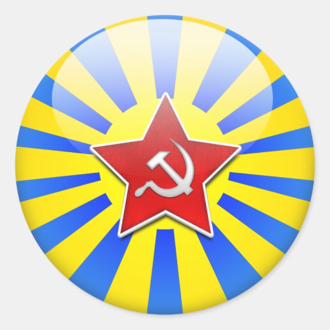 Pegatina Redonda Fuerza Aérea de Bandera Rusa (Anverso)