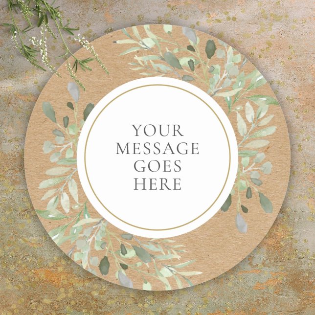 Pegatina Redonda Fuerza Rústica Acuarela Verde (Rustic Kraft Watercolor Greenery Classic Round Sticker)