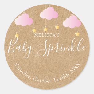 Pegatina Redonda Fuerza rústica brillo sprinkle baby shower rosa