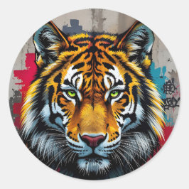 Pegatina Redonda Fuerza Silenciosa – Arte de Grafiti de Tigre Clási