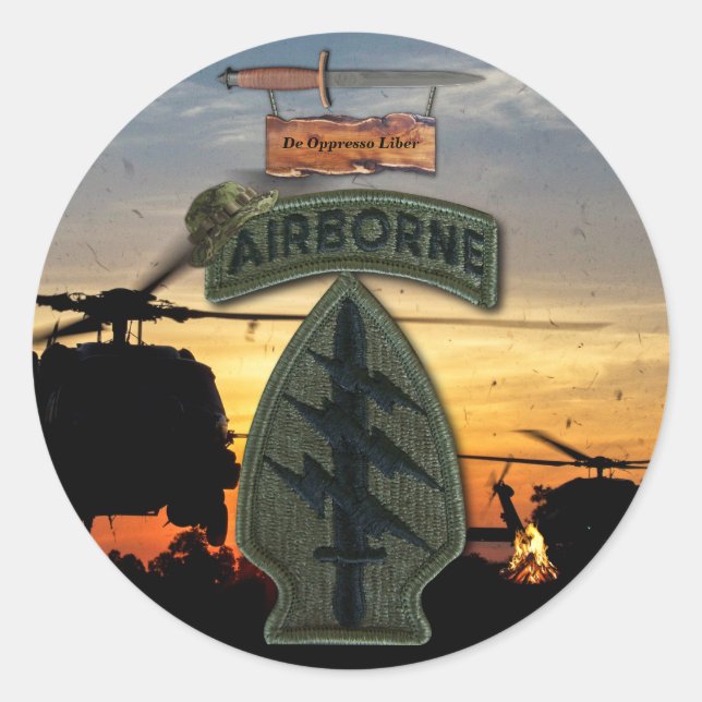 Pegatina Redonda Fuerzas especiales veteranos de Green Berets sf so (Anverso)