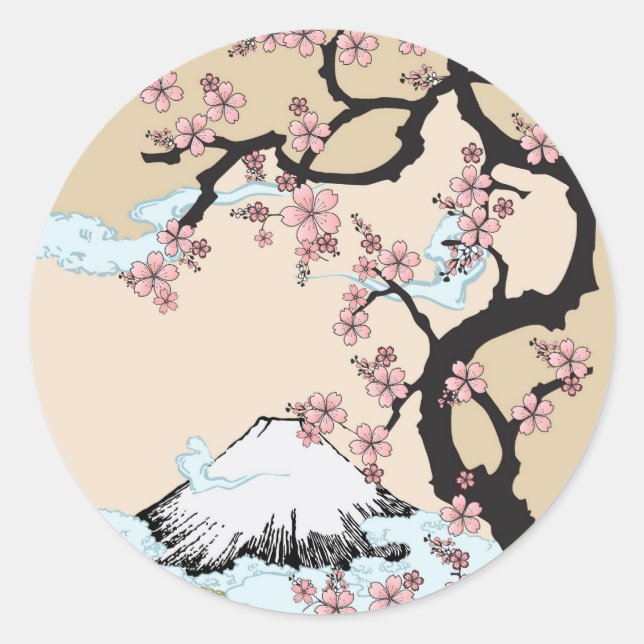 Pegatina Redonda Fuji y Sakura (Anverso)