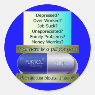 Pegatina Redonda Fukitol, trabajo no chupa, sobre trabajado,