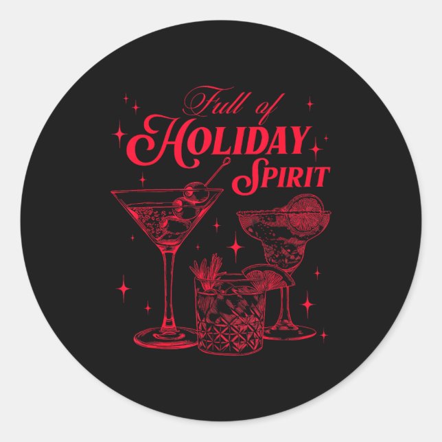 Pegatina Redonda Full Of Holiday Srit Christmas Drinking Retro Tail (Anverso)