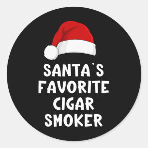 Pegatina Redonda Fumador de cigarros favorito del Santa de Navidad