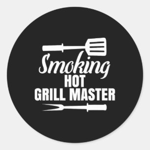 Pegatina Redonda Fumar El Grill Caliente Maestro Bbq Rey Reina Del