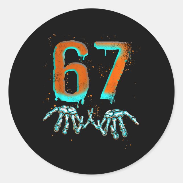 Pegatina Redonda Fun 67 Meme Halloween Skeleton  (Anverso)