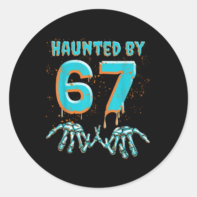 Pegatina Redonda Fun 67 Meme Halloween Skeleton Hand Haunted  (Anverso)