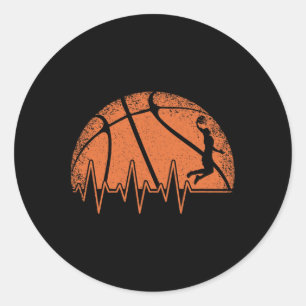 Pegatina Redonda Fun Basketball Heartbeat Baloncesto Jugador