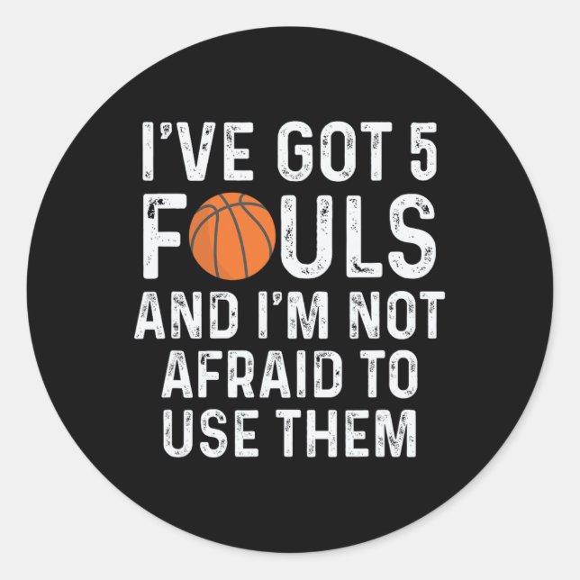 Pegatina Redonda Fun Basketball Player Hoops 5 Fouls (Anverso)