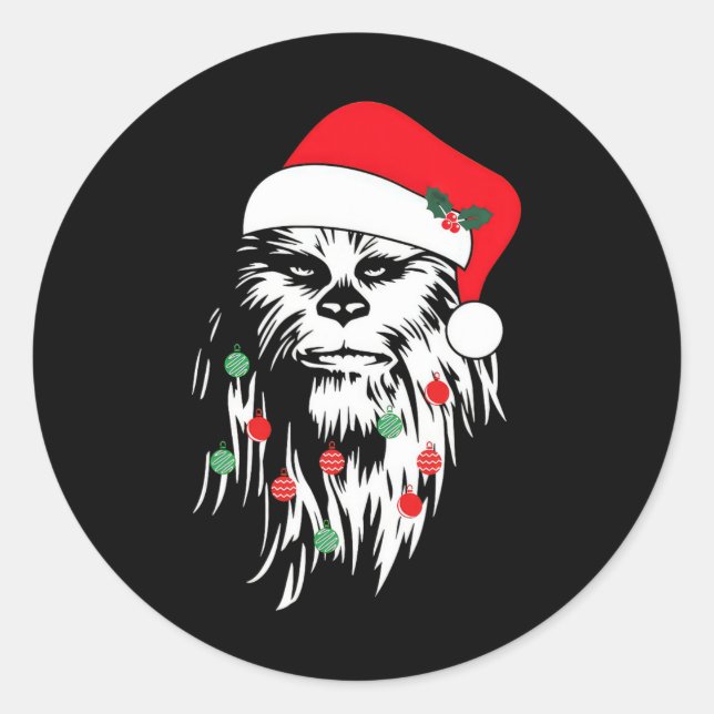 Pegatina Redonda Fun Bigfoot Face Santa Hat Cute Xmas Navidades (Anverso)